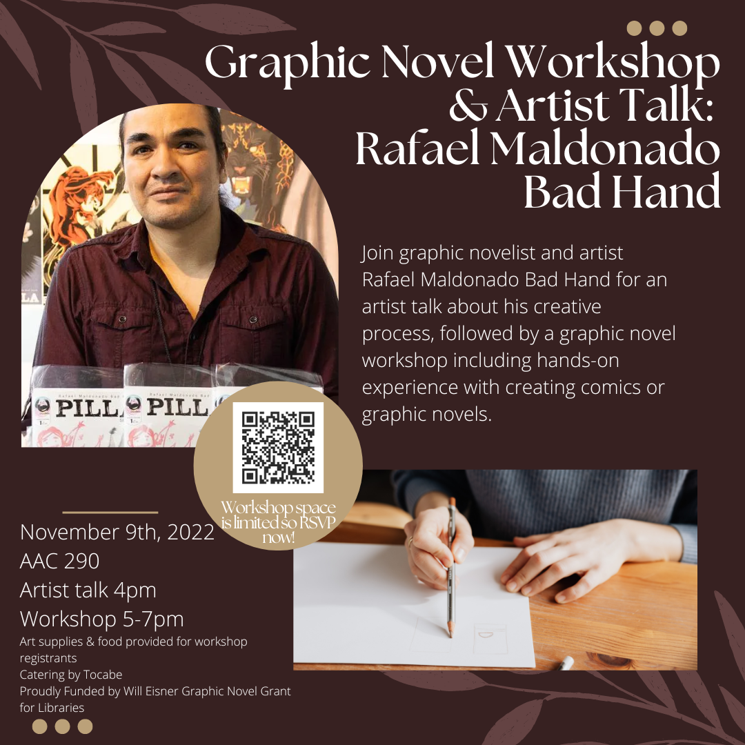 Graphic Novel Workshop and Artist Talk flyer.